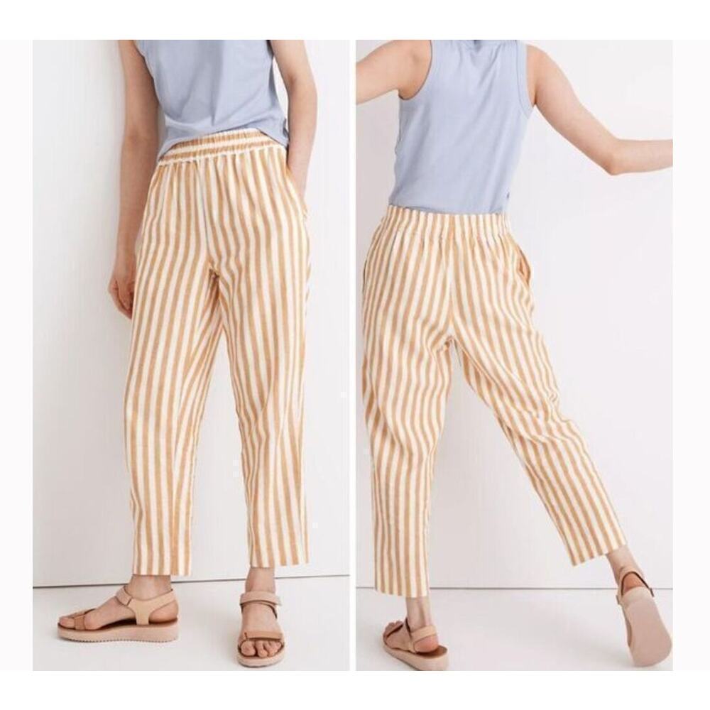 Madewell Tapered Huston Pull-On Crop Pants in Stripe Linen Blend Size Small/Tall